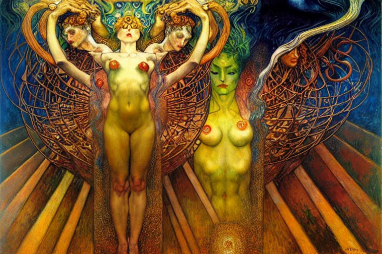 Image similar to Divine Chaos Engine by Karol Bak, Jean Delville, William Blake, Gustav Klimt, and Vincent Van Gogh, symbolist, visionary