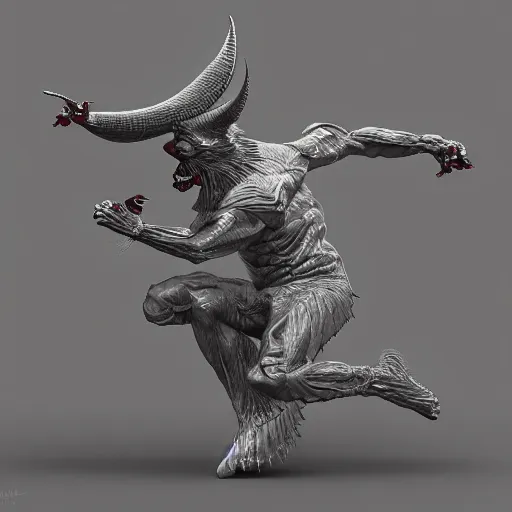 Image similar to dancing devil, 3d render, high detail