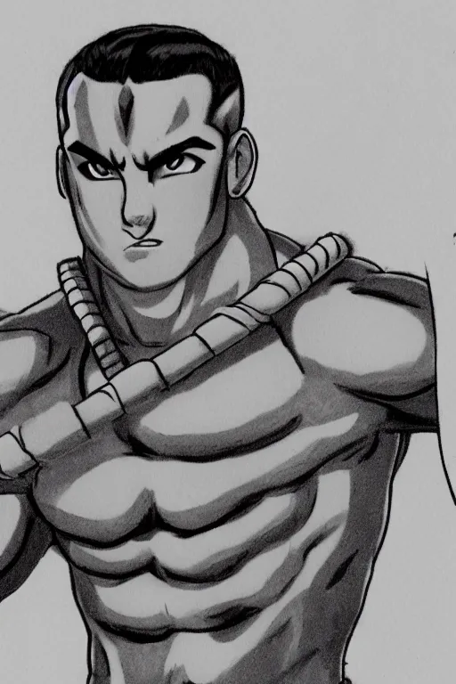 Image similar to Sokka of the Water Tribe, jacked body builder gigachad, greyscale 🎨🖌️