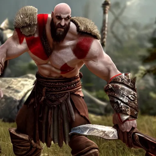 Image similar to in - game screenshot of kratos!!! from god of war in the video game league of legends!!!!