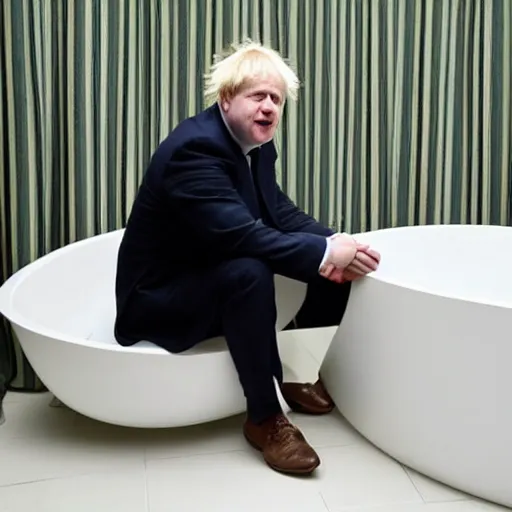 Prompt: Boris Johnson sitting inside a bathtub filled with beans