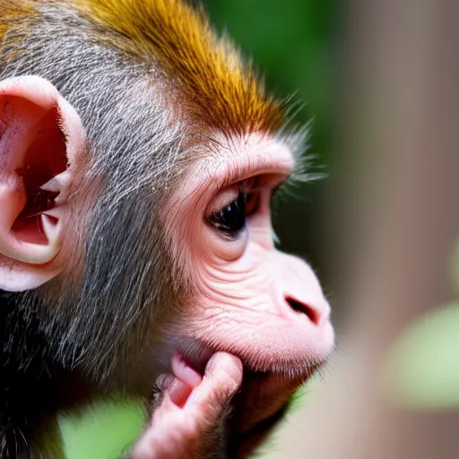 Prompt: cute baby monkey drinking water, 4k, realistic photo