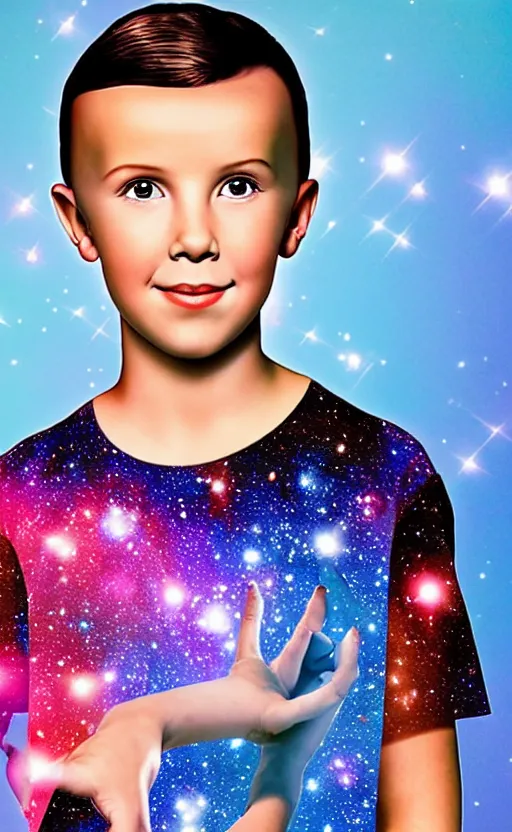 Image similar to a galaxy in the shape of millie bobby brown