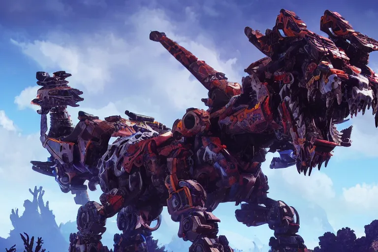 Image similar to behemoth machine mecha animal beast robot of horizon forbidden west horizon zero dawn bioluminiscence global illumination ray tracing hdr fanart arstation by sung choi and eric pfeiffer and gabriel garza and casper konefal