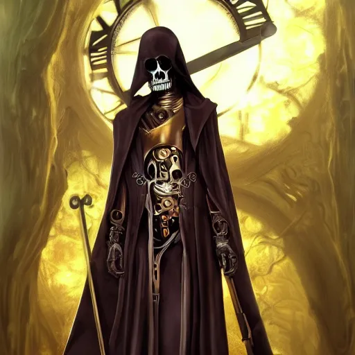 Image similar to amazing lifelike award winning clockwork grim reaper trending on art station artgerm greg rutowski alpgonse mucha cinematic