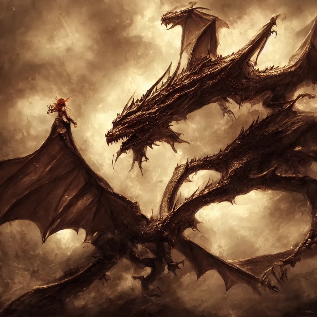 Prompt: a dragon, artwork by raymond swanland