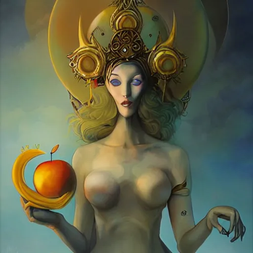 Image similar to eris, discordianism, golden apple of discordia, by peter mohrbacher, loish