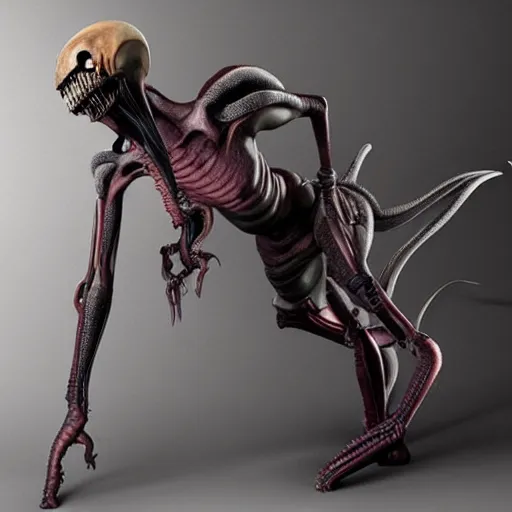 Prompt: female xenomorph with human legs, wearing high heels