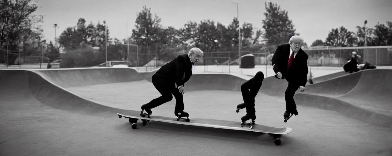 Image similar to donald trump skating at a public skate park, national geographic, canon 5 0 mm, cinematic lighting, photography, retro, film, kodachrome