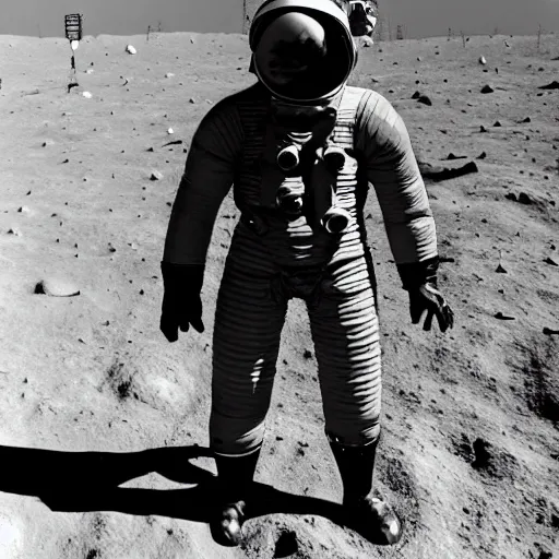 Prompt: detailed photo of an astronaut wearing an early diving suit, holding an electric guitar on the moon. old diving suit pictures. old diving suit. early diving suit. old diving suit photos. detailed