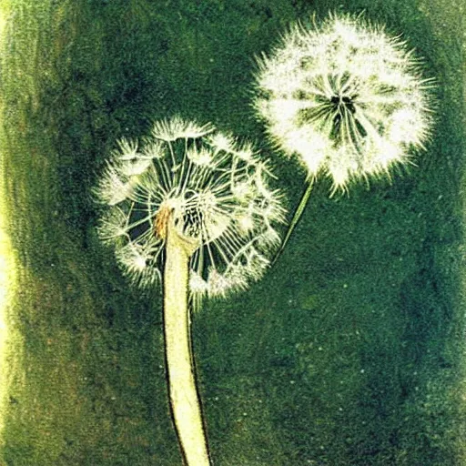 Image similar to a beautiful fairytale painting of a dandelion seed that is also a fairy. the dandelion seed is the body of the fairy. beautiful clear painting by arthur rackham