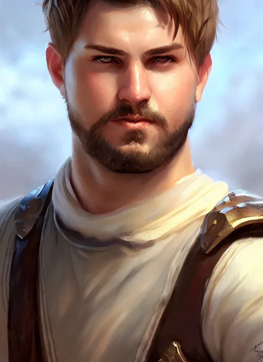 Image similar to a _ fantasy _ style _ portrait _ painting _ of slightly chubby white male very short hair short stubble, brown hair, rpg dnd oil _ painting _ unreal _ 5 _ daz. _ rpg _ portrait _ extremely _ detailed _ artgerm _ greg _ rutkowski _ greg