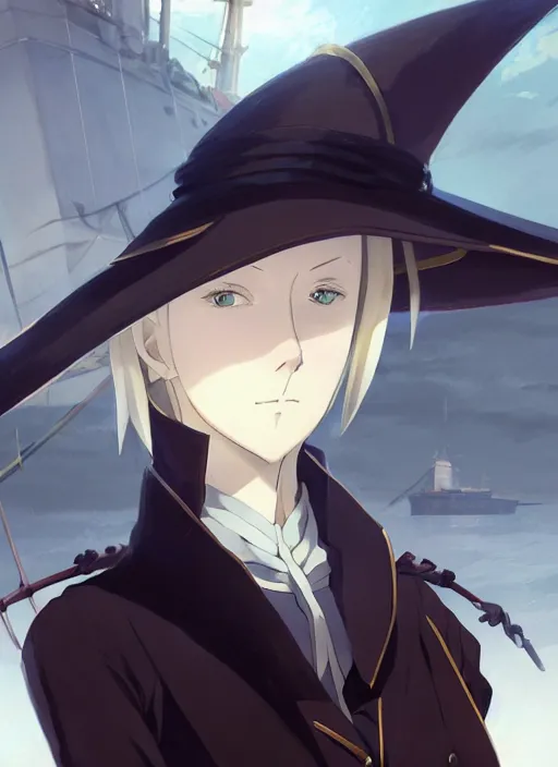 Image similar to portrait of lady maria, helm of second world war warship in background, illustration concept art anime key visual trending pixiv fanbox by wlop and greg rutkowski and makoto shinkai and studio ghibli and kyoto animation, symmetrical facial features, shoulder eyes, astral witch clothes, dieselpunk, realistic anatomy, gapmoe yandere grimdark, volumetric lighting, backlit