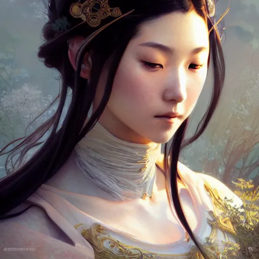 Image similar to beautiful nanao arai, closeup, d & d, fantasy, intricate, elegant, highly detailed, digital painting, artstation, concept art, matte, sharp focus, illustration, art by artgerm and greg rutkowski and alphonse mucha