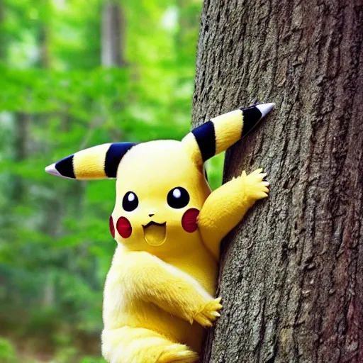 Image similar to pikachu in a forest, realistic, national geographic wildlife photography, wildlife, fluffy, cute, real