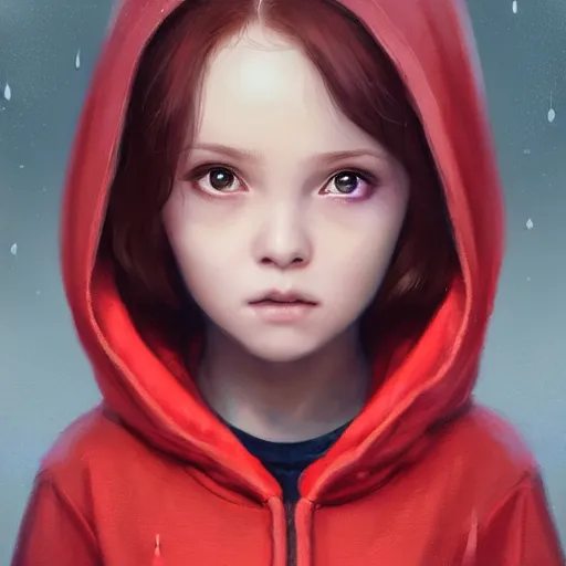 Image similar to a cute tiny girl with short red hair wearing a hoodie, digital art, very beautiful face, pretty face, very detailed eyes, full body illustration, 8 k resolution, soft painting, by greg rutkowski, wlop, rossdraws,