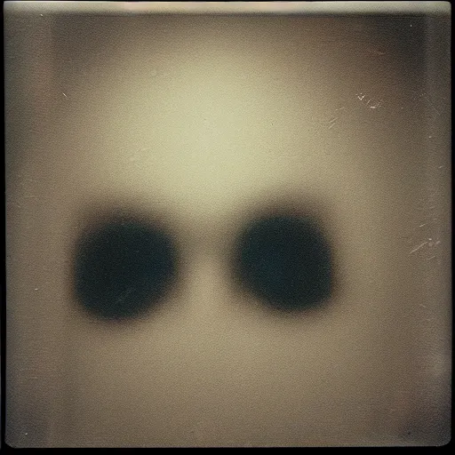 Image similar to dark room with a face peeking through a window, old polaroid, expired film, eerie,