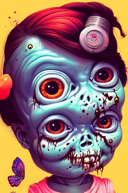 Image similar to a baby zombie in a pocket, tristan eaton, victo ngai, artgerm, rhads, ross draws