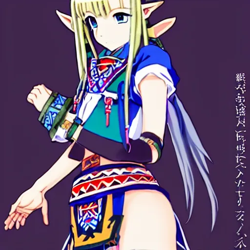 Image similar to a beautiful boyish zelda alluring gravure model, wearing japanese mayan street fashion school girl outfit with mayan pattern and native style, aztec street fashion, jrpg armor, perfect anime face, gapmoe yandere grimdark, trending on pixiv fanbox, painted by greg rutkowski makoto shinkai takashi takeuchi studio ghibli, akihiko yoshida