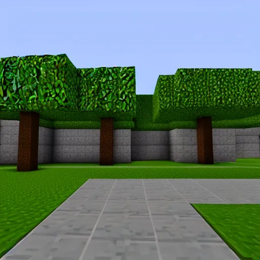 Prompt: minecraft shaders, sidewalk with a college building in the background. ( grass )