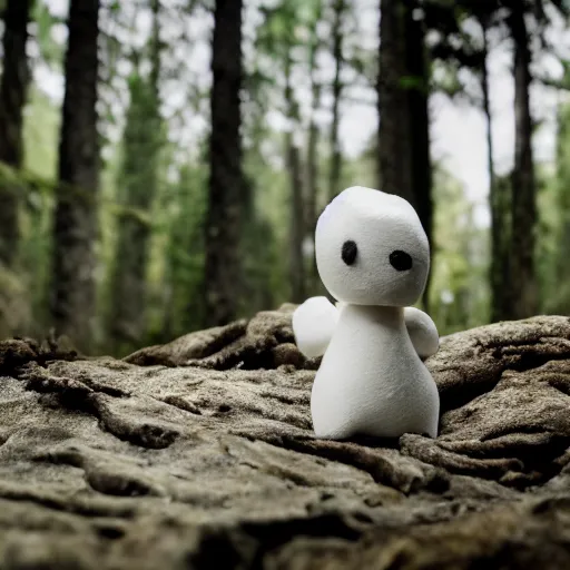 Prompt: Realistic Cute Marshmallow in the forest sitting on a rock crying sad, raining, movie shot, studio shot, studio lighting, 8k