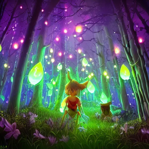 Image similar to beautiful glowing pixies in a fantasy forest