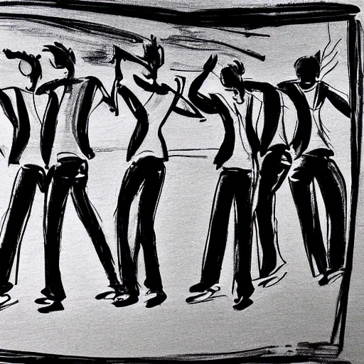 Image similar to a gesture draw of people dancing salsa. Gesture draw, pen