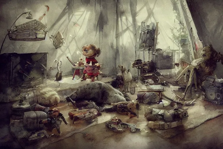 Image similar to adventurer ( ( ( ( ( 1 9 5 0 s retro future living room. muted colors. toys laying around ) ) ) ) ) by jean baptiste monge, chrome red