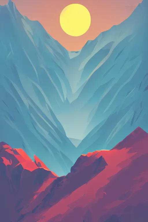 Image similar to sunrise mountain water vector illustration digital art by james gilleard trending on artstation