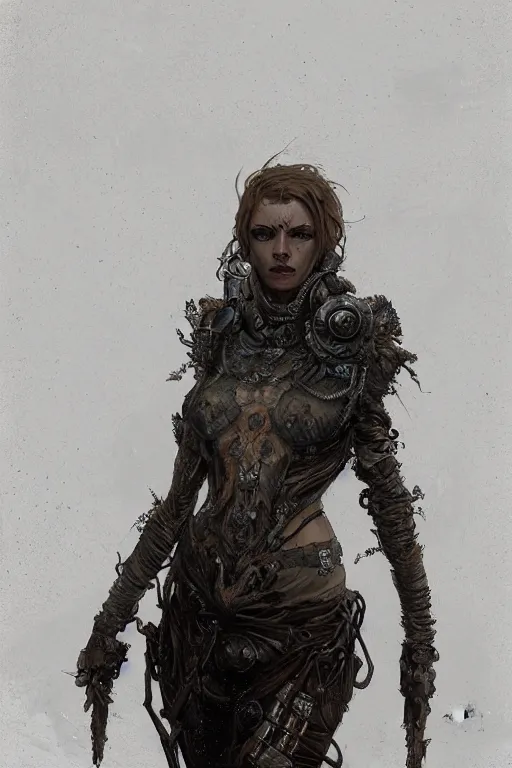 Image similar to a full body portrait of a beautiful post apocalyptic offworld nordic necromancer reposed by the mud pits, intricate, elegant, highly detailed, digital painting, artstation, concept art, smooth, sharp focus, illustration, art by krenz cushart and artem demura and alphonse mucha