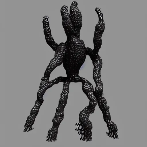 Prompt: a dangerous humanoid entity made of ferrofluid, HD PBR character model render.