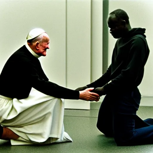 Image similar to John Paul II kneeling on a black person's neck