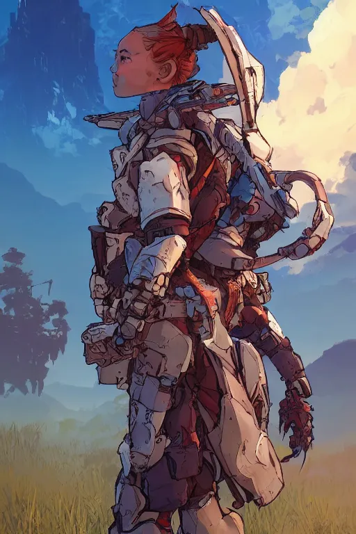 Image similar to combination suit armor aloy horizon forbidden west horizon zero dawn robot ninja mask helmet backpack tribal, art gta 5 comics, official fanart behance hd artstation by jesper ejsing, by rhads, makoto shinkai and lois van baarle, ilya kuvshinov, ossdraws radiating a glowing aura cgi rtx 2 0 2 2