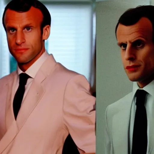 Image similar to Emmanuel Macron wearing François 1er costume in American Psycho (1999)