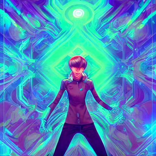 Image similar to skill magic geek inside matrix deepdream radiating a glowing aura stuff loot legends stylized digital illustration video game icon artstation lois van baarle, ilya kuvshinov, rossdraws,