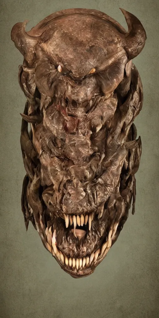 Image similar to a frontal studio headshot photograph of an elder demon. a large lily asiatic with teeth.