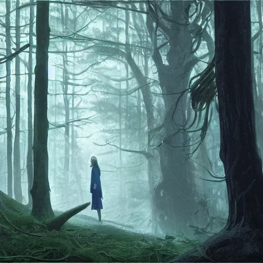 Prompt: Elle Fanning in the cultist woods in the world of Adam Wyeth, head and shoulders, stormy weather, extremely detailed masterpiece, oil on canvas, low-key neon lighting, artstation, Blade Runner 2049, Roger Deakin’s cinematography, by J. C. Leyendecker and Peter Paul Rubens and Edward Hopper and Michael Sowa,