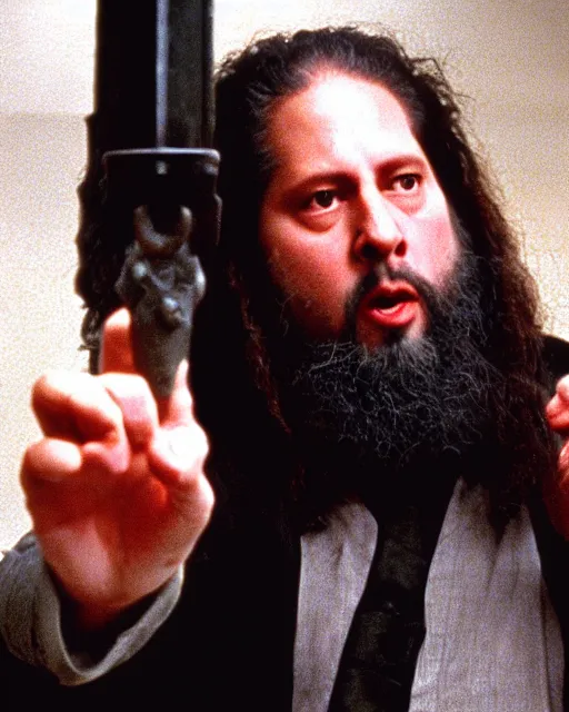 Prompt: Richard Stallman as Neo in The Matrix (1999), movie still