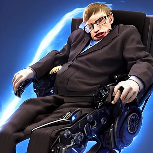 Image similar to screenshot of stephen hawking in an exoskeleton suit in tekken