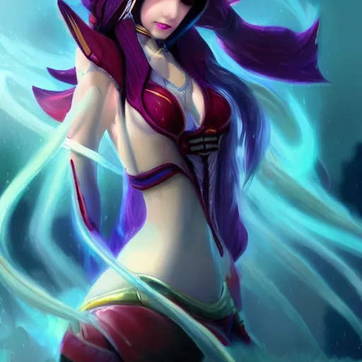 Image similar to Ahri, League of legends, fantasy, portrait, highly detailed, digital painting, trending on artstation, concept art, sharp focus, illustration