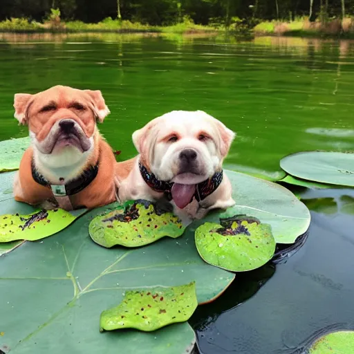 Prompt: bingus and bongus sitting on a lily pad