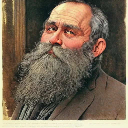 Prompt: a detailed portrait of a middle aged man with a greying beard by ivan shishkin and norman rockwell
