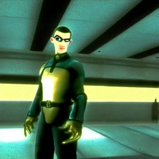 Prompt: a screenshot of Gordon Freeman in The Matrix (1999)