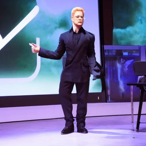 Prompt: albert wesker giving a tedtalk