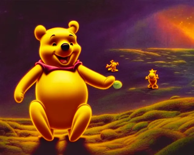Image similar to winnie the pooh in an epic sci - fi cinematic scene by jim burns