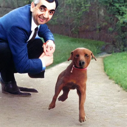 Image similar to mr bean poking a dog