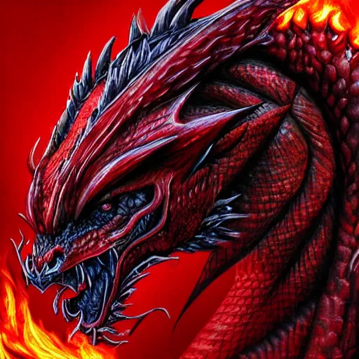 Image similar to Majestic Red dragon, fire, realistic, skin, detailed, trending on artstation,