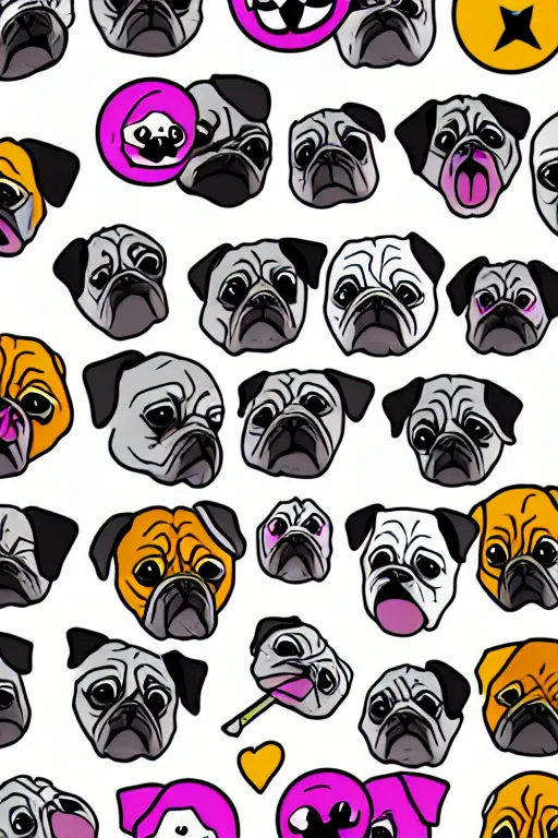 Image similar to Pug as a evil killer, sticker, colorful, illustration, highly detailed, simple, smooth and clean vector curves, no jagged lines, vector art, smooth