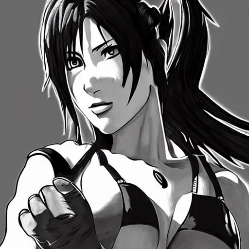 Prompt: high quality art of tifa lockhart with tattoos, flexing, trending on artstation