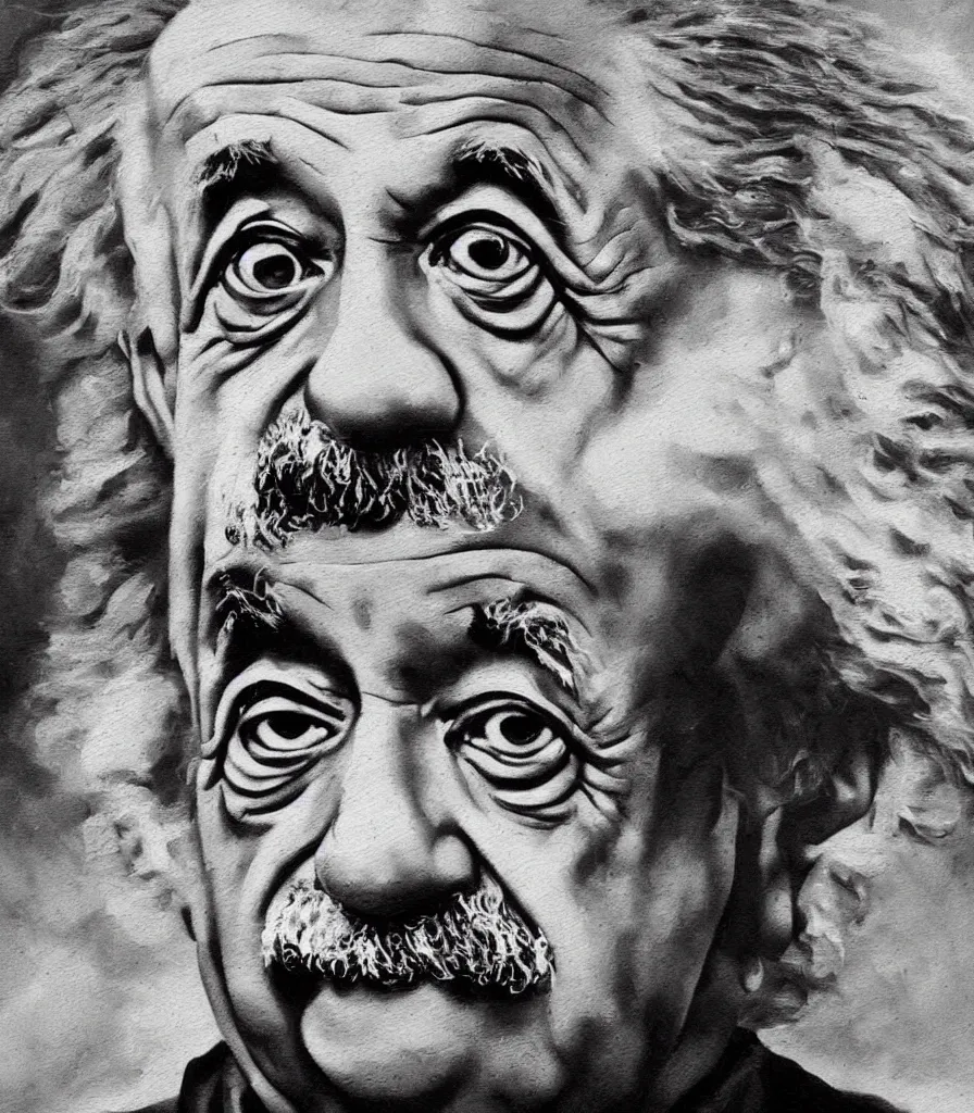 Prompt: an impasto oil painting of albert einstein!! by leonadro da vinci, black and white colors, high detail, 4 k resolution, smooth colors, masterpiece, artstation